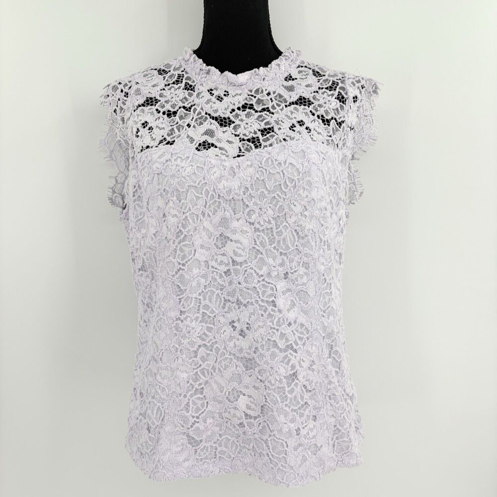 White House Black Market Lace Blouse Top Size 12 Garden Fairy Boho Dainty Floral